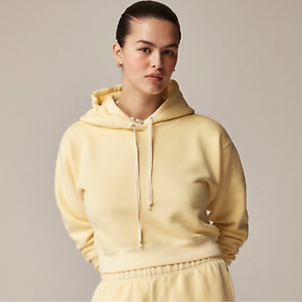 JCrew women’s cropped heritage hoodie. Pale yellow, size XS. New w/out tags - Picture 2 of 6